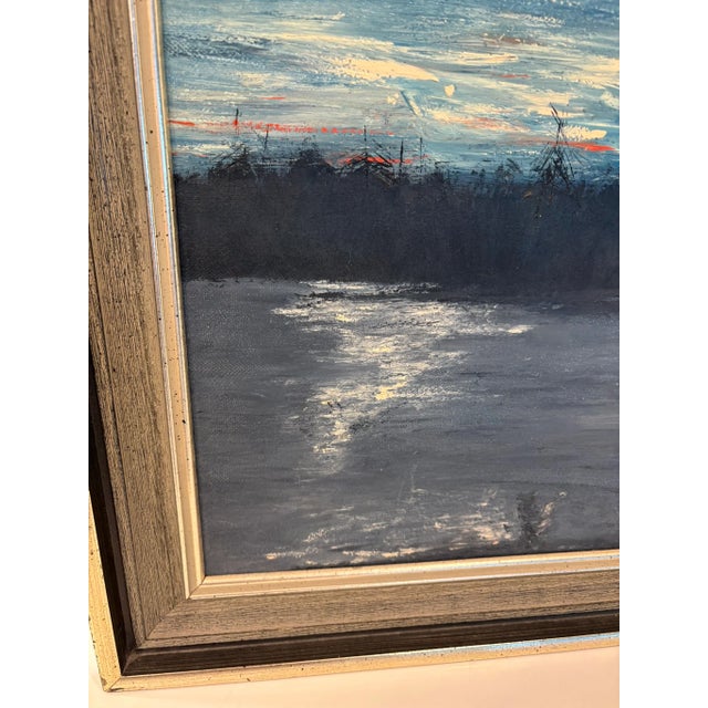 Wood 1971 Twilight on a Lake Sailboat & Moody Original Oil Painting Signed For Sale - Image 7 of 11
