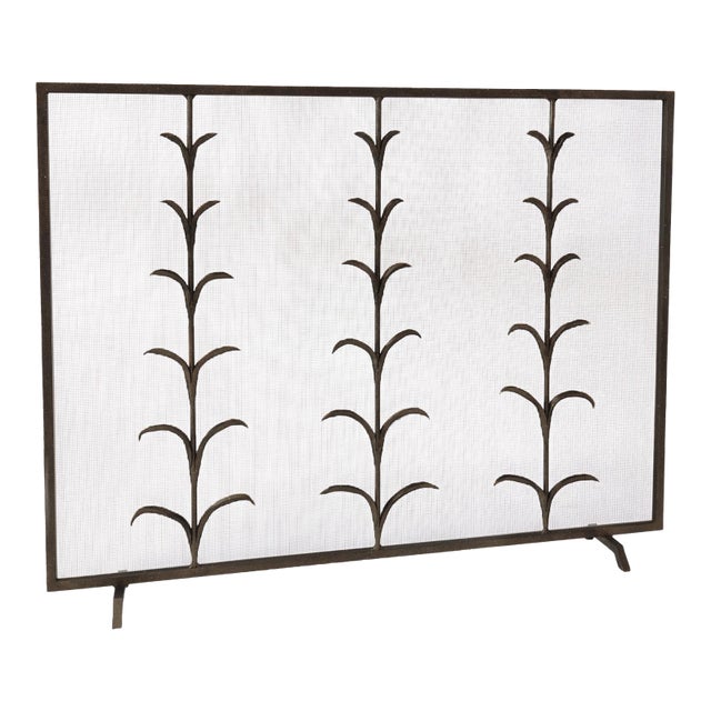 Warm Black Lily Stems Fireplace Screen Iron For Sale