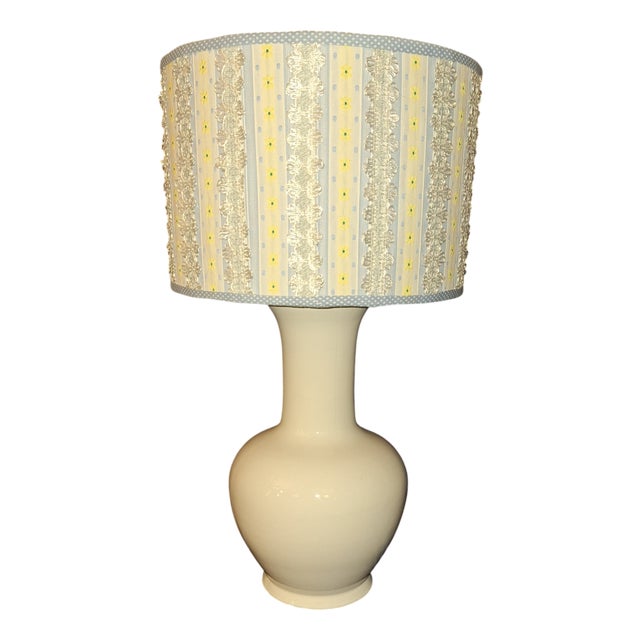 Vintage Table Lamp with Fabric Shade, 1980s For Sale