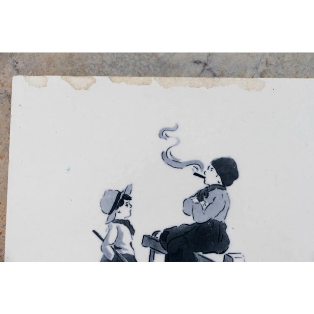 Antique White Vintage Delft Tiles Depicting Kids Playing - Set of 6 For Sale - Image 8 of 10