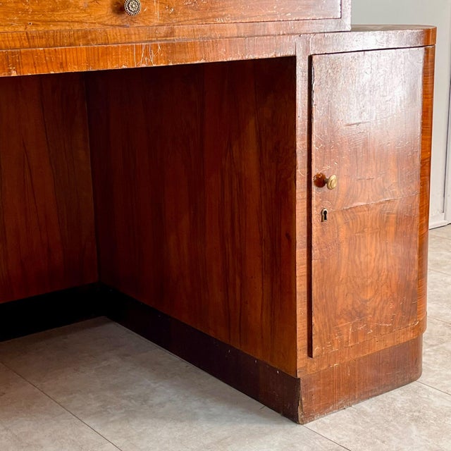 Art Deco Burl Wood Center Desk with Glass Insert, Italy, 1940s For Sale - Image 11 of 15