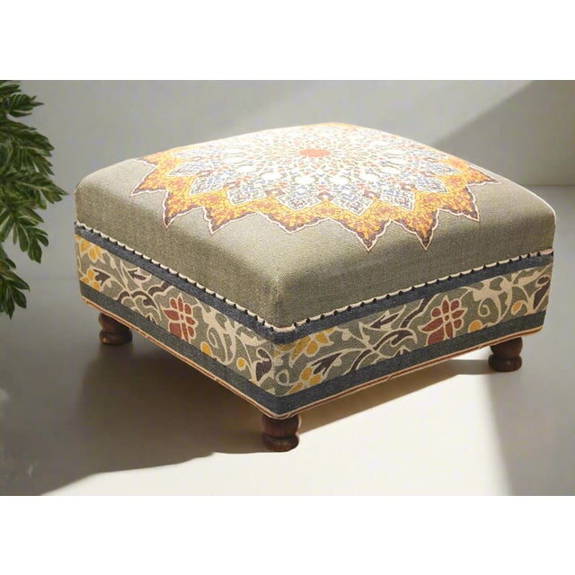 Vintage Square Mandala Ottoman For Sale - Image 4 of 6