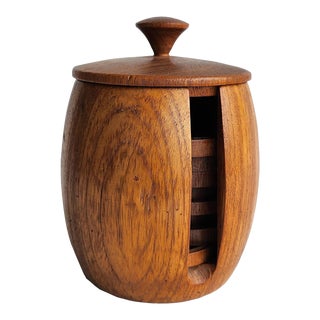 1970s Teak Wood Canister With Coasters, 10 Piece Set For Sale
