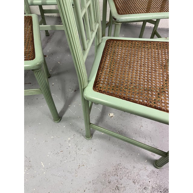 Italian Chairs in Green Wood and Vienna Straw, 1980s, Set of 6 For Sale - Image 6 of 9