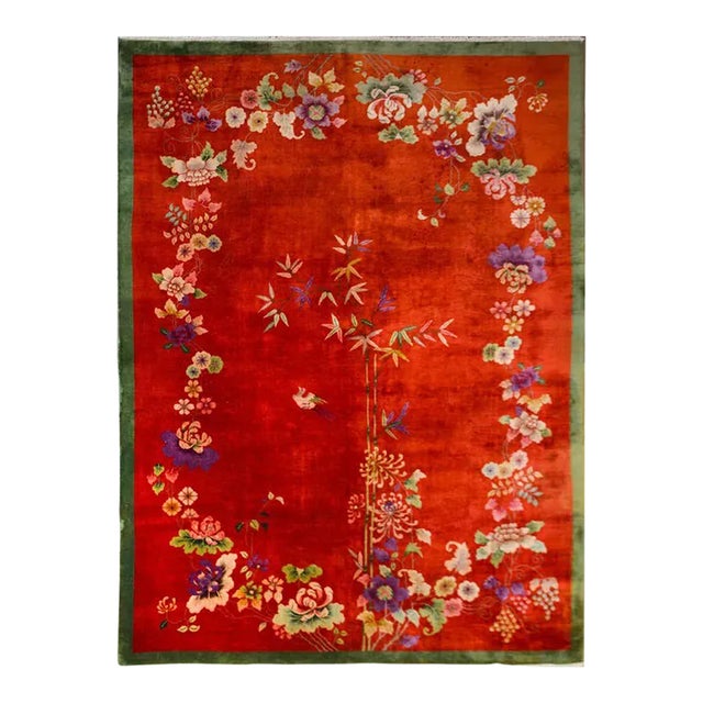 1920s Early 20th Century Chinese Art Deco "Four Seasons" Rug For Sale