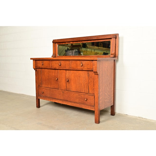 Charles Limbert Stickley Brothers Style Antique Mission Tiger Oak Arts & Crafts Sideboard or Bar Cabinet, Circa 1910 For Sale - Image 4 of 18