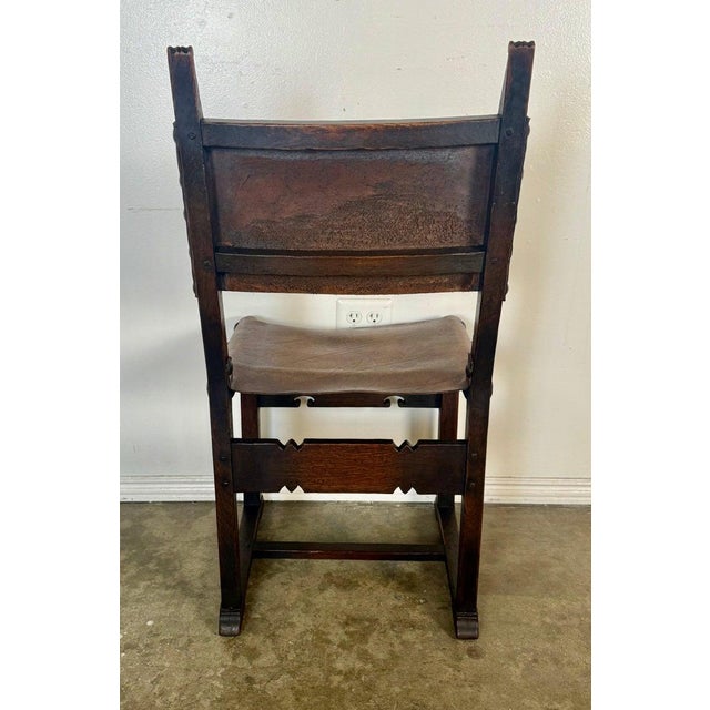 Set of Six Spanish Revival Leather and Carved Wood Armchairs For Sale - Image 12 of 15