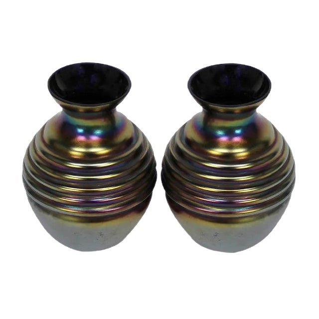 Art Deco Czech Iridescent Vases, Set of 2 For Sale