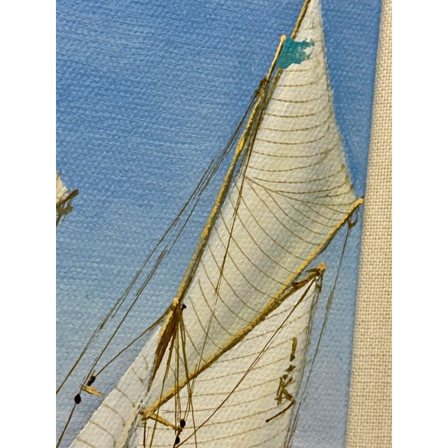Schooners Cutting Original Sailboat Oil Painting in Custom Gold Frame, 14 X 16" by Matt Thomas For Sale - Image 6 of 8