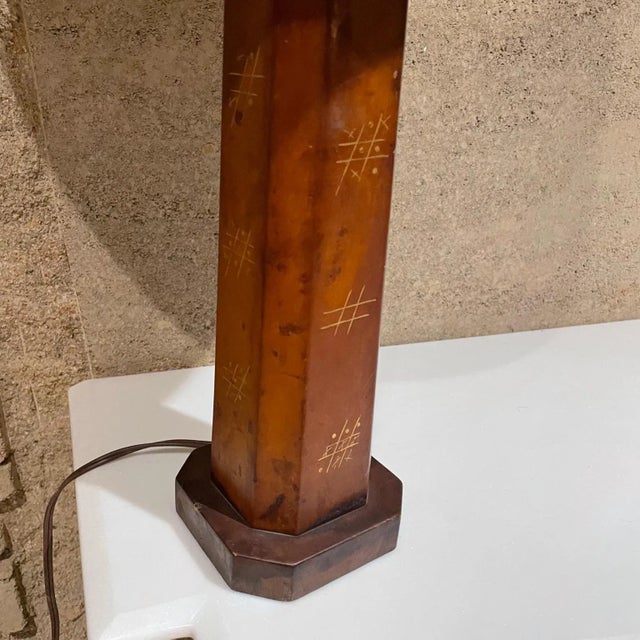 Metal Arturo Pani Leather Wrapped Table Lamp, Gold, Mexico, 1950s For Sale - Image 7 of 17