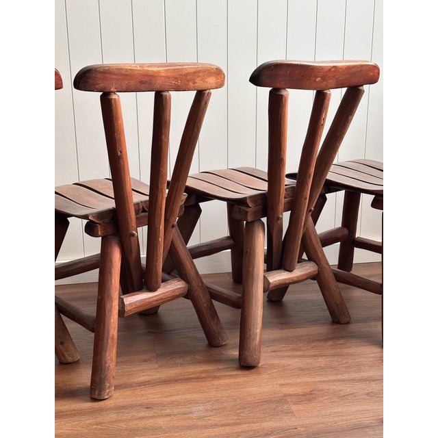 Mid 20th Century 1960s Vintage Brutalist Wabi-Sabi Wood Dining Chairs, Set of 4 For Sale - Image 5 of 18