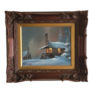 Snowy Landscape Original Oil on Board Painting by Ted Blaylock, 1974