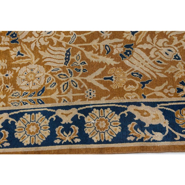 Early 20th Century Early 20th Century Brown, Beige and Royal Blue Floral Indian Rug For Sale - Image 5 of 10