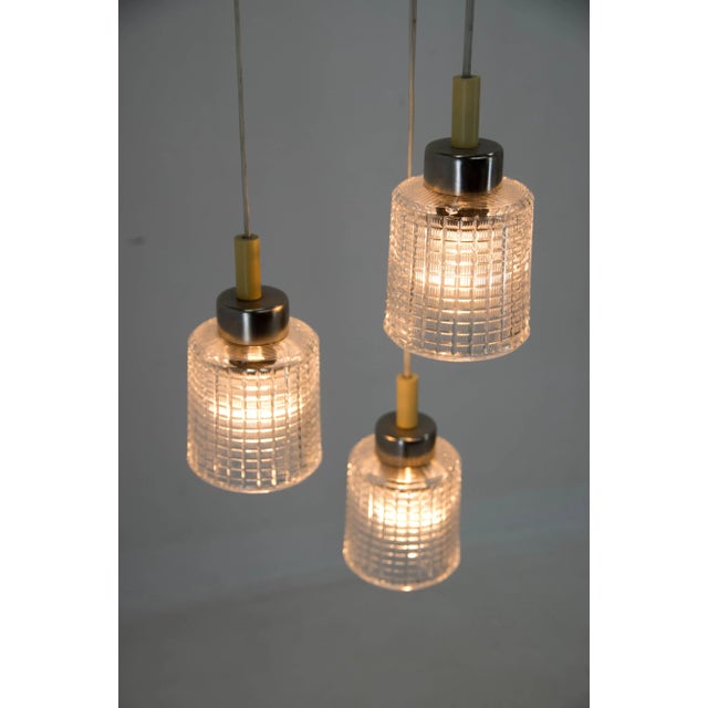Mid-Century Adjustable Glass Chandelier attributed to Pokrok Zilina, 1970s For Sale - Image 4 of 10