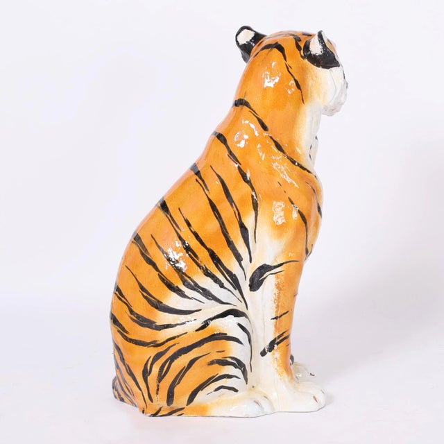 Vintage Italian Glazed Terra Cotta Tiger or Cat For Sale - Image 4 of 9