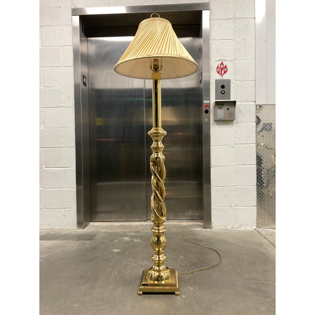 Heavy Brass Triple-Helix Floor Lamp Manner of Chapman For Sale In Denver - Image 6 of 12