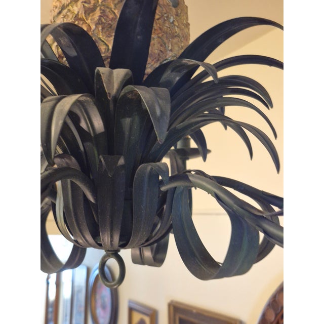 Forest Green Vintage Italian Tole Pineapple Chandlier or Light Fixture For Sale - Image 8 of 9