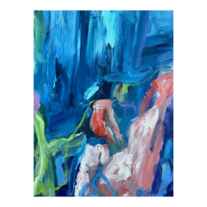 “Your Wild Horses” – Contemporary Abstract Expressionist Oil Painting in Deep Blues, Greens & Warm Pinks by Monica Shulman