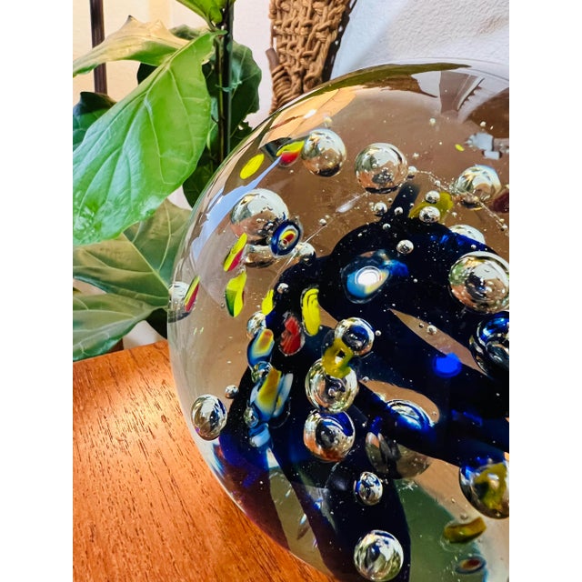 Transparent Vintage 1970s Murano Style Bubble Glass Orb Decorative Paperweight For Sale - Image 8 of 10