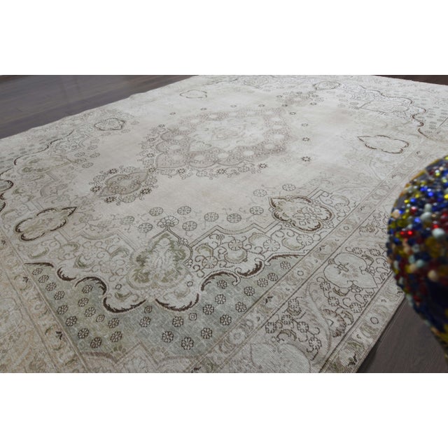 1970s Vintage Persian Handmade Wool Cotton Beige Area Rug For Sale - Image 10 of 11