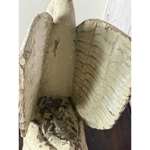 Large Antique Folk Art Carved Wood Swan - Original White Patina For Sale - Image 13 of 18