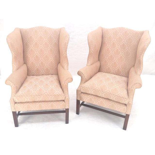 Pink Pair of Kittinger Style Tall Wingback Chairs Mint Frames as is Upholstery For Sale - Image 8 of 15
