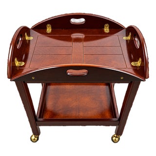 English Style Bombay Company Butler's Tray Table Cherry Wood Drop Leaf Serving For Sale