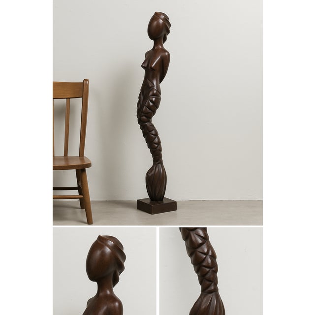 Asian Vintage Modernist Carved Hardwood Female Figure, Southeast Asian Decorative Floor Sculpture, Mid to Late 20th Century For Sale - Image 3 of 15