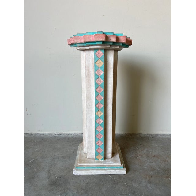 1980's Vintage Southwestern / Postmodern Geometric Pedestal by Austin Prod. For Sale In Miami - Image 6 of 13