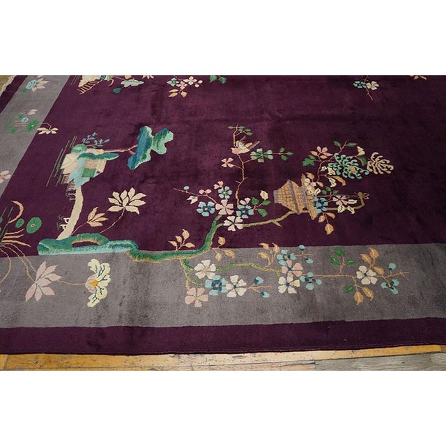 1920s Purple Gray Floral Handknotted Antique Chinese Art Deco Rug 8' X 10'10" Wool Carpet For Sale - Image 4 of 5