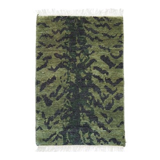 Hand-Knotted Striped Tiger Pattern Bengal Rug in Deep Green - 2.6 X 10 For Sale