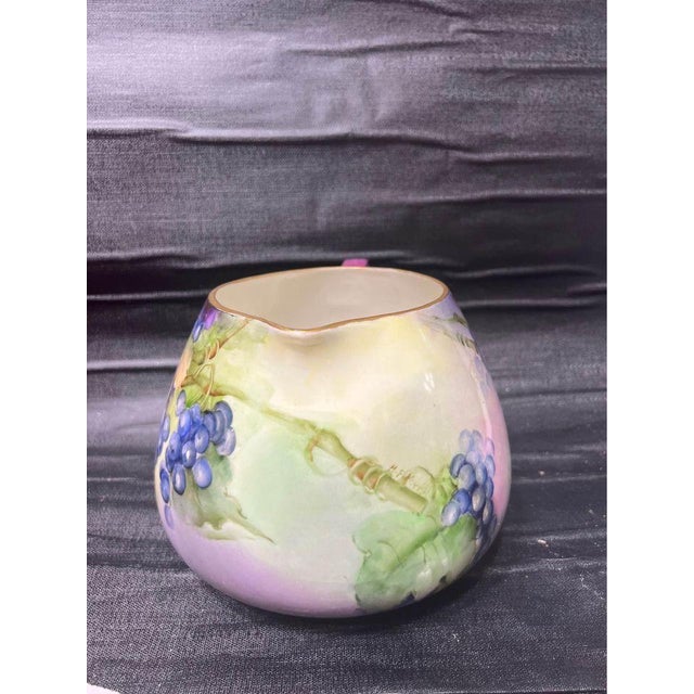 Vintage American Belleek Cider Pitcher Hand Painted Floral And Grapes Good condition with age and use There is no chip or...