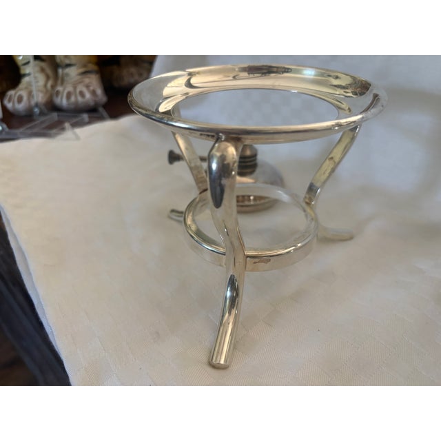 1950s Mid Century Modern Silver Plate Fondue Pot Warmer For Sale - Image 9 of 11