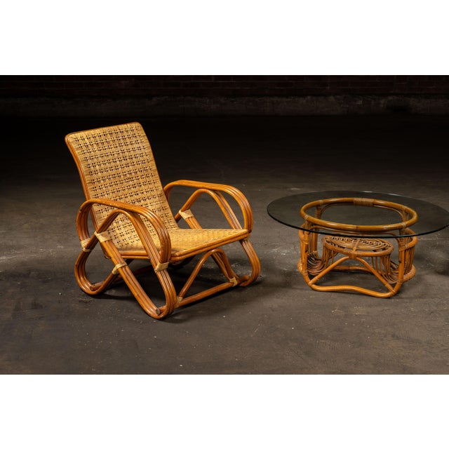 Vintage Bentwood and Rattan Furniture Set After Franco Albini, 3 Pieces For Sale In Chicago - Image 6 of 10