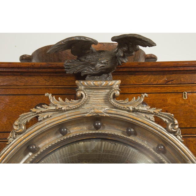 English 1900s Silver Leaf Convex Girandole Bullseye Mirror with Eagle Motif For Sale - Image 11 of 12
