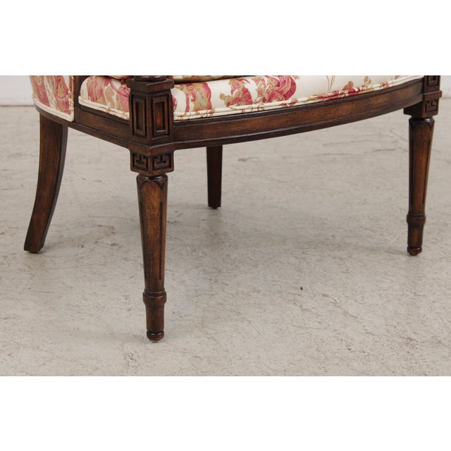 Pair of Stickley Louis XVI Style Chinoiserie Barrel Back Armchairs For Sale - Image 9 of 17