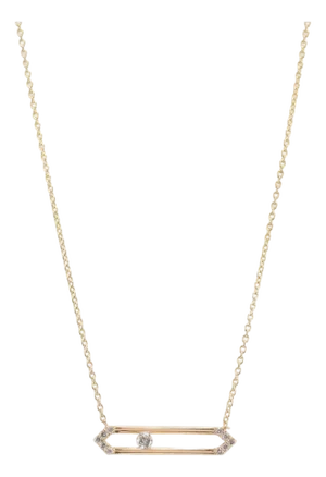 14k Yellow Gold 0.15ct Round Cut Diamond Floating Geometric Bar Pendant Necklace