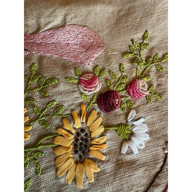 A wonderfully charming vintage French hand embroidered textile panel, purchased directly from an elderly woman at a market...