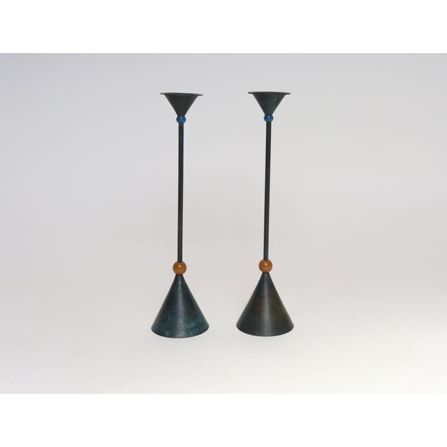 Pair of Milano Series Verdigris Bronze Candle Holders by Christian De Beaumont For Sale - Image 4 of 18