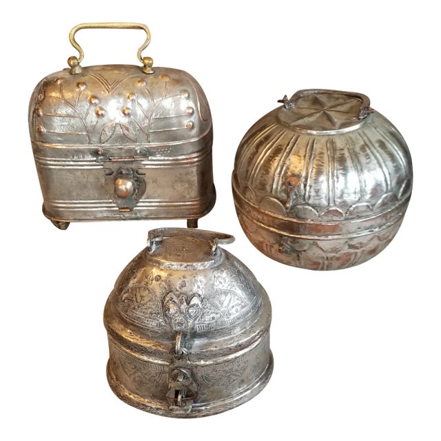 Collection of Three Antique Silvered Copper Boxes For Sale