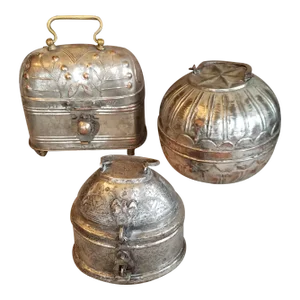 Collection of Three Antique Silvered Copper Boxes