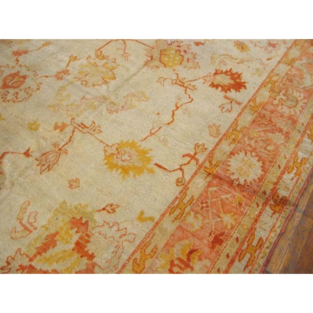 1880s Ivory Field Large Scaletribal Antique Turkish Oushak Rug 11' 10"x18' 2" Handknotted Wool Carpet For Sale In New York - Image 6 of 6