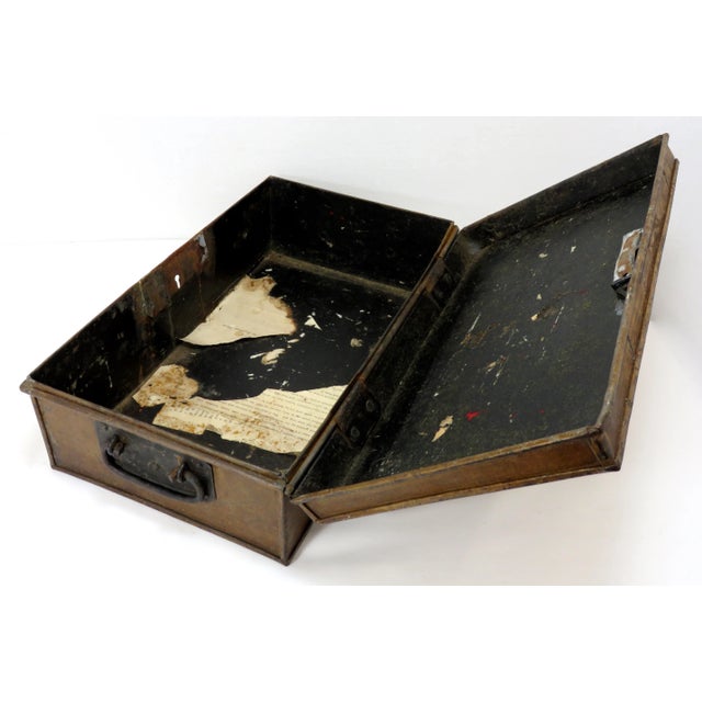 Chocolate Hand Made Antique Mid 19th Century Grain Painted Steel Cash & Document Box For Sale - Image 8 of 13