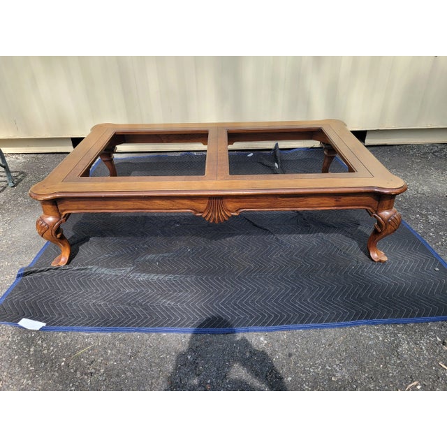 Drexel Vintage Coffee Table (Etcetera Collection). 2 beveled clear glass inserts. Long and Low. Traditional European...