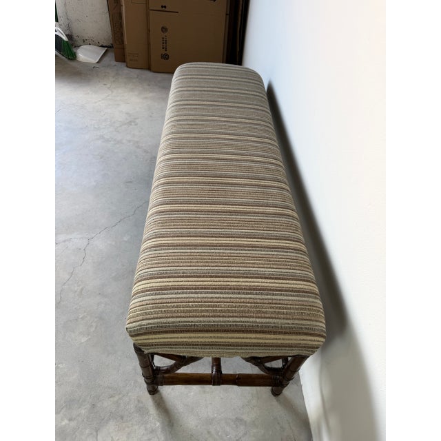 Wood Vintage McGuire Style Bamboo & Leather Binding Upholstered Bench For Sale - Image 7 of 18