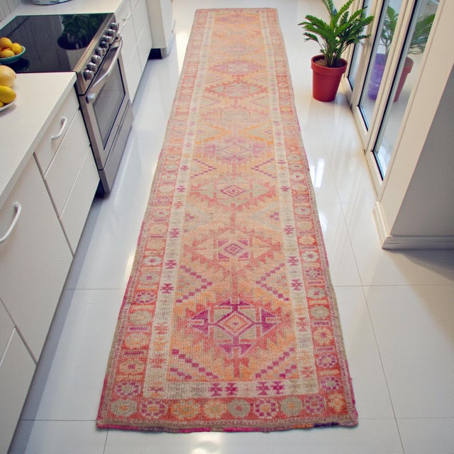 Offered is a unusual Kurdish runner rug, made in Anatolia approximately 50-60 years ago. The beautiful wool on wool pile...