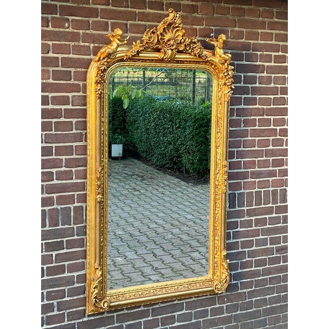 Late 20c French Louis XVI Gold Beech Floor Mirror – 1 Pc For Sale - Image 6 of 14