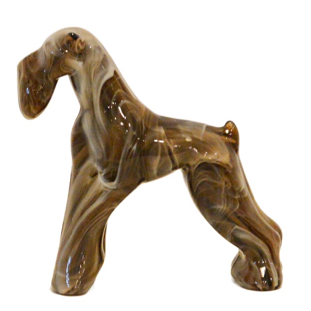 Mid-Century Modern Mid-Century Modern American Swirl Slag Glass Airedale Terrier Sculpture For Sale - Image 3 of 8
