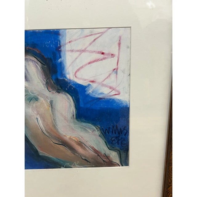 Nancy Willis Lovers in Blue Signed Pastel/Oil on Paper, Circa 1985 For Sale - Image 9 of 11