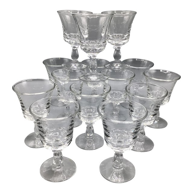 Vintage Fostoria "Century” Pressed Glass Wine Glasses-Set of 14 For Sale